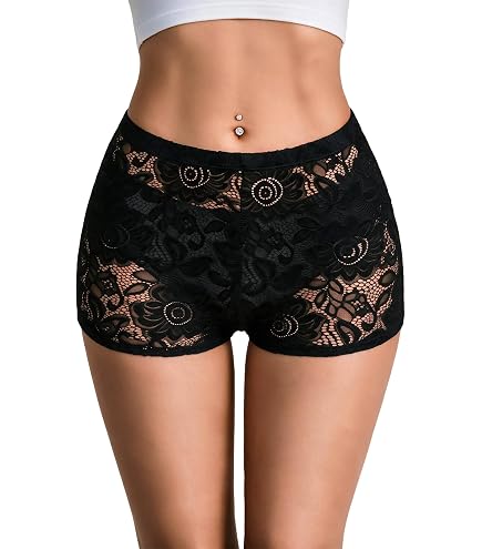 Milumia Women's Floral Lace Low Waist Sheer Micro Mini Shorts Rave
